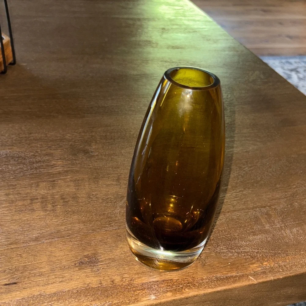 Beautiful RARE Amber Glass Vase by Rihimäen Lasi Oy Signed 1365